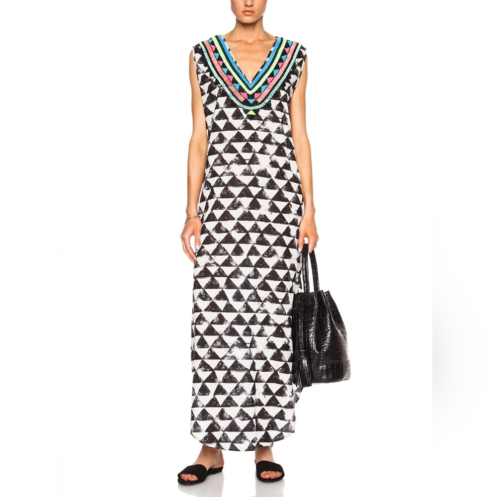 Mara Hoffman Swim Embellished Viscose Dashiki Black and White Geometric Coverup